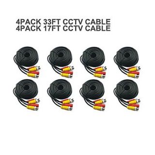 4 PACK 17FT 4 PACK 33FT BNC Cable Power Video Plug and Play Cable for CCTV Camera System Security