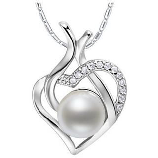 Vintage Heart Shape Slivery Alloy Necklace With Imitation Pearl(1 Pc)