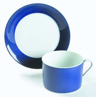 Fitz & Floyd Imperial Dynasty Blue (In Glaze) Flat Cup & Saucer Set, Fine China