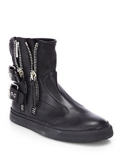 Giuseppe Zanotti Double Zip & Strap Leather Boots   Black