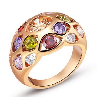 Fashionable Sliver Multicolor With Cubic Zirconia Hollow Round Womens Ring(1 Pc)