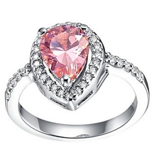 Stylish Sliver Pink With Cubic Zirconia Teardrop Womens Ring(1 Pc)
