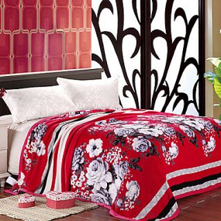 Chinese Style Red Peony Flannel Blanket