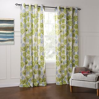 (One Pair) Country Green Blossoms Spring Style Eco friendly Curtain