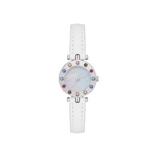 Womens Colored Crystal Accent Faux Leather Strap Watch, White