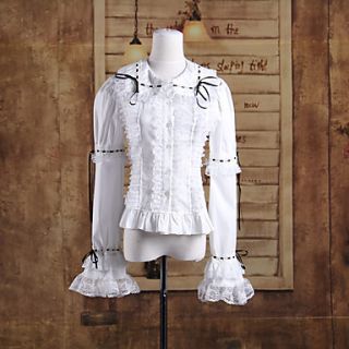 Long Sleeve White Cotton Sweet Lolita Blouse with Ribbon and Lace