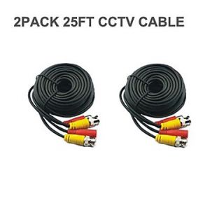 2 PCS 25 Ft BNC Video and Power 12V DC CCTV Cable