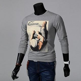Mens Round Neck Slim Casual Long Sleeve Printing T shirt(Acc Not Included)