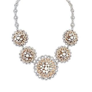 Womens European and America Ruili (Flowers) Alloy Pearl Rhinestone Fashion Party Statement Necklace (1 pc)