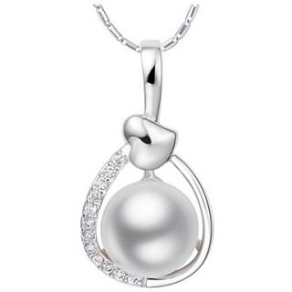 Fashion Water Drop Shape Silvery Alloy Womens Necklace With Imitation Pearl(1 Pc)