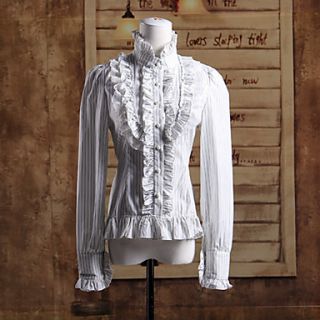 Stand Collar Long Sleeves White Ruffles Cotton Classic Lolita Blouse