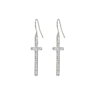 Bridge Jewelry Sterling Silver Plated Crystal Cross Earrings