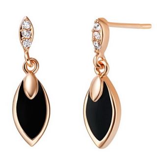European Silver And Gold Plated With Cubic Zircon Black Leaf Drop Womens Earring(More Colors)