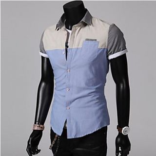 Mens Casual Fashion Stand Collar Short Sleeve Contrast Color Shirt
