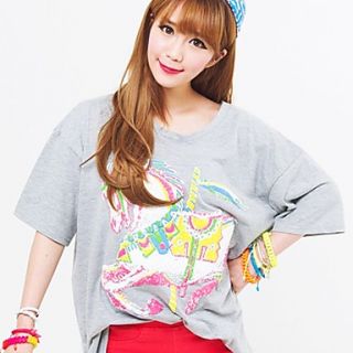 [Pashong] Womens Round Collar 1/2 Length Sleeve T Shirt with Horse Print (More Colors)