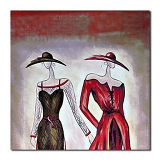 Hand Painted Oil Painting People Two Elegant Ladies with Stretched Frame