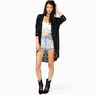 Womens Floral Lace Hollow Out Open Front Half Sleeve Long Cardigan