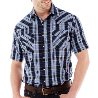 Ely Cattleman Short Sleeve Plaid Snap Shirt, Blue, Mens