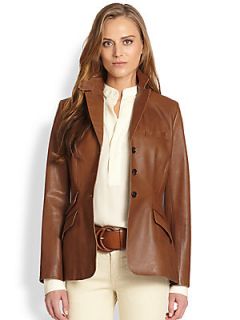 Ralph Lauren Blue Label Custom Leather Riding Jacket   Western Brown