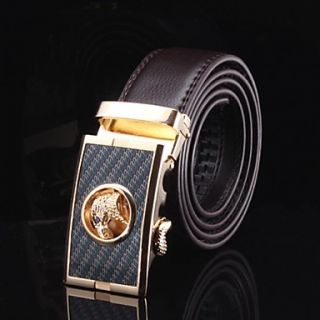 Mens Genuine Leather Automatic Golden Buckle Belt