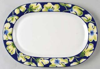 Oneida Jasmine 14 Oval Serving Platter, Fine China Dinnerware   Yellow/White/Gr