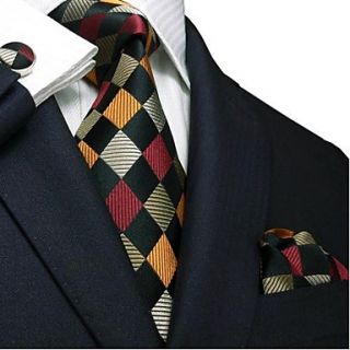 Mens Landisun Multi Color Plaids Checks Silk Tie Set Tie Hanky Cufflinks Landisun Exclusive