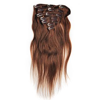 15 100% Brazilian Remy Clip In Hair #4,70G Straight 7 Pieces Set Human Hair Extensions Clip In
