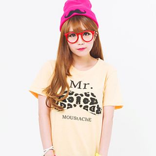 [Pashong] Womens Round Collar Basic T Shirt with Mr.Moustache Print (More Colors)