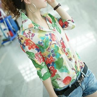 Womens Fashion Sweet Floral Print Slim Short Shirts