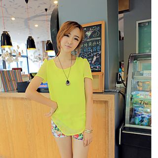Newcomerlandsweet Short Sleeved Chiffon Round Neck Pullover Loose Shirt(Screen Color)