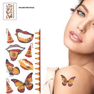 2PCS Butterfly Pattern Spain World Cup Waterproof Tattoo Body Temporary Glitter Stickers