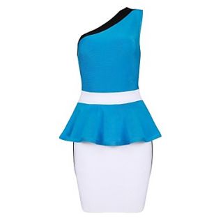 Blue Flounced Retro Sexy One Shoulder Bodycon Bandage Dress