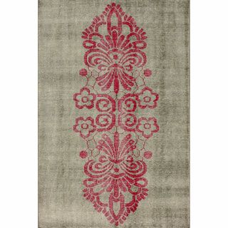 Nuloom Hand knotted Tribal Damask Pink Wool / Viscose Rug (5 X 8)