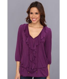 Roper Viscose Jersey Blouse W/Ruffled Front Womens Blouse (Purple)