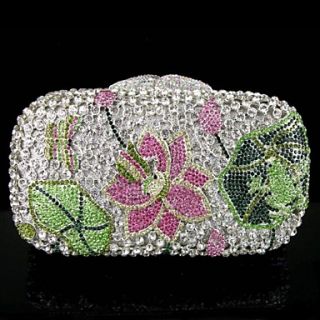 Ladies Flower Design Crystal Beaded Minaudiere Bag Purse