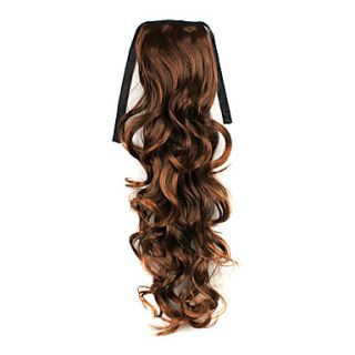 Ribbon Tied Lignt Brown Long Curly Ponytail Synthetic Hair Extensions