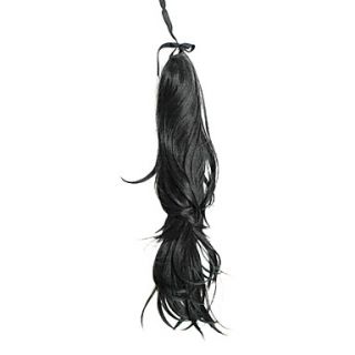 Black Long Wavy Synthetic Ribbon Tied Ponytail Hair Extensions