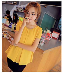 Newcomerland Short Sleeved Chiffon Korean Version Quality Bottoming Shirt (Yellow)