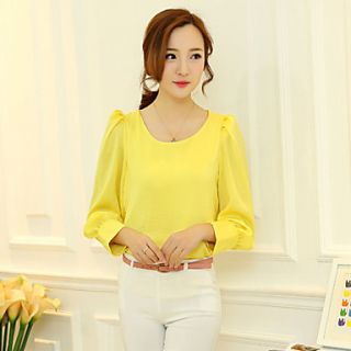 ZJ Womens Long Sleeve Korean Silk Chiffon Solid Color Yellow Shirt