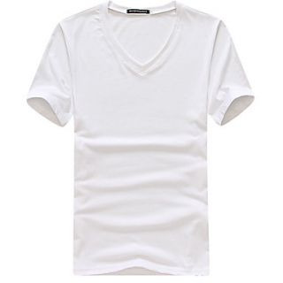 Shishangqiyi Short Sleeve Korean All Purpose Solid Color V Neck Slim Primer T Shirt(White)
