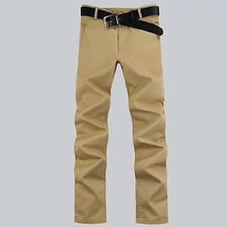 Mens Slim Casual Long Pure Color Pants(Belt Not Included)
