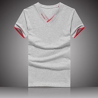 ARW Mens Leisure Solid Color Short Sleeve V Neck Gray Shirt