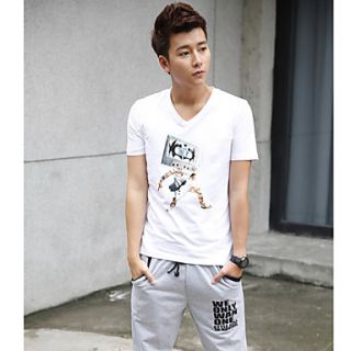 Senyue Mens Korean Slim Fit Short Sleeve T Shirt (White,Black)