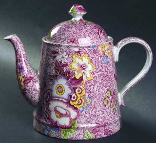 Spode Florence Teapot & Lid, Fine China Dinnerware   Pink/Multicolor Chintz All