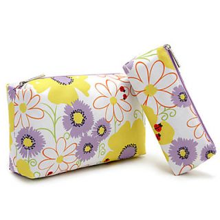2PCS YellowWhite Fresh Flower Pattern Make up/Cosmetics Bag Set Cosmetics Storage