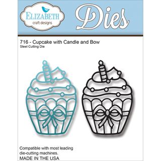 Elizabeth Craft Metal Die cupcake W/candle and Bow