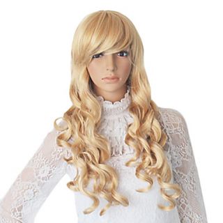 Long Blonde Synthetic Wavy Wig Side Bang