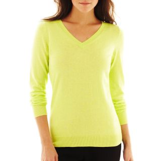 Worthington Long Sleeve V Neck Sweater, Sunny Lime, Womens