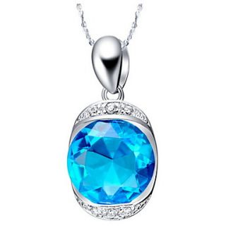 Vintage Round Shape Womens Slivery Alloy Necklace With Gemstone(1 Pc)(Red,Blue)