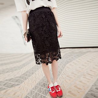 Loongzy Womens Cut Out Lace Solid Color Black Skirt